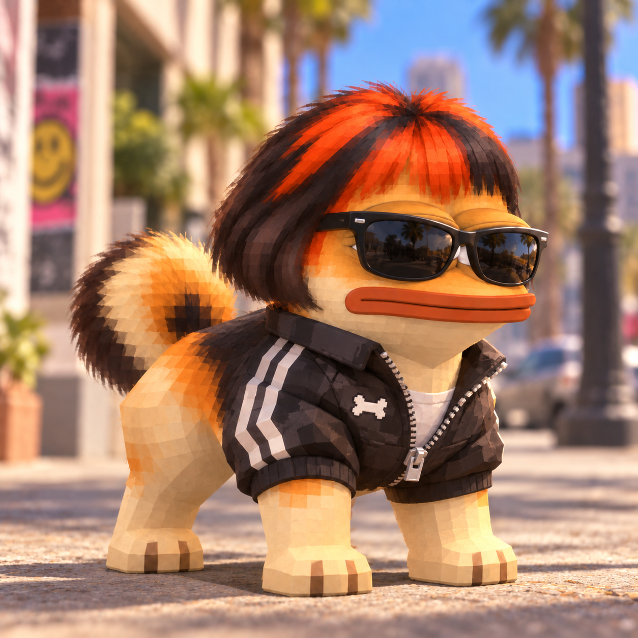 Claudia DoPe wearing sunglasses on a palm-lined street
